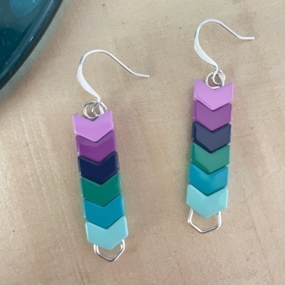 2/$29 Handmade Colorful Painted Metal Earrings Pink Purple Blue Green